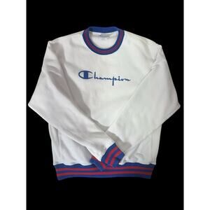 Vintage 90s Champion Reverse Weave White Blue Red White Ringer Sweatshirt
